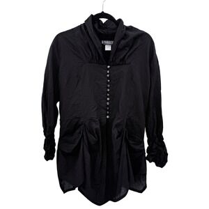 The Pyramid Collection Black Cotton Victorian Gothic Button Front Tunic Top M